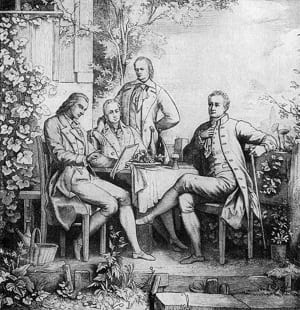 vlnr: Schiller, Wilhelm, Alexander en Goethe