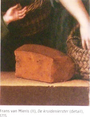Detail in het boek uit het schilderij van Van Mieris