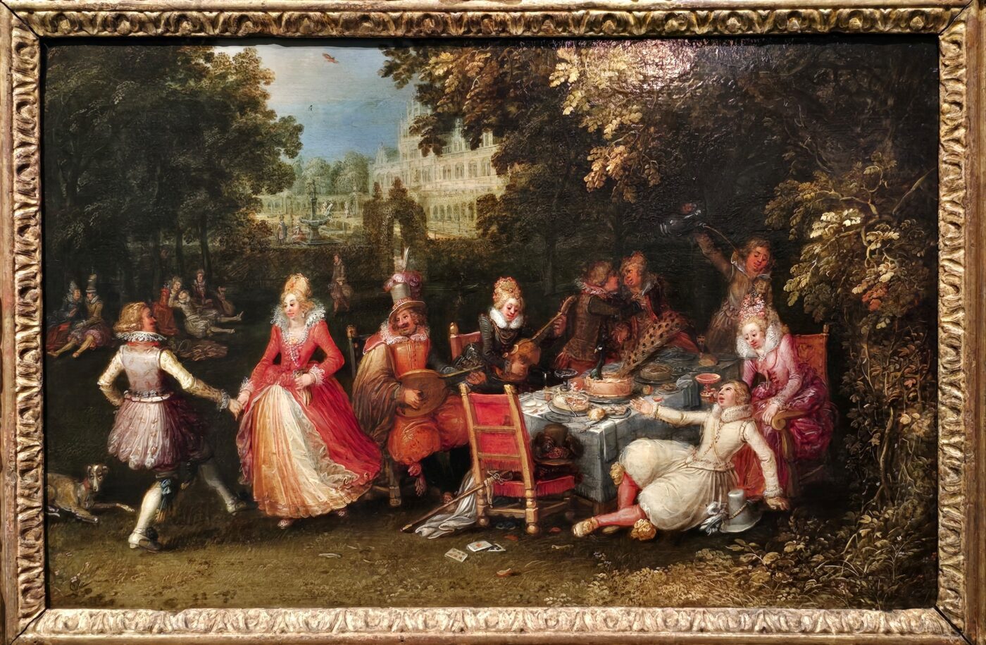 Om de tuin geleid - De buitenpartij, David Vinckboons, ca. 1610, Rijksmuseum