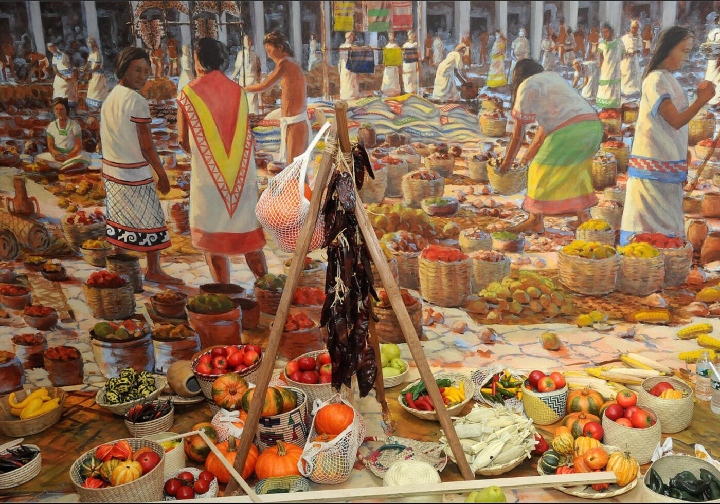 Tomaten zonder plant - diarama markt Azteken - American Museum of Natural History