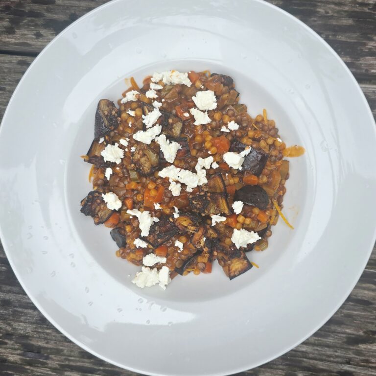 aubergine linzen orzo